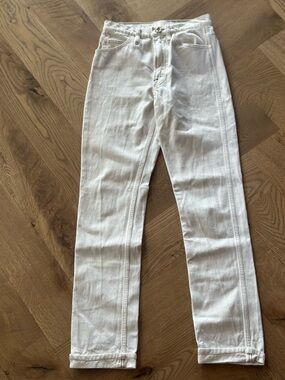 Frame Denim High-Rise Straight Leg Jeans in White le Italien